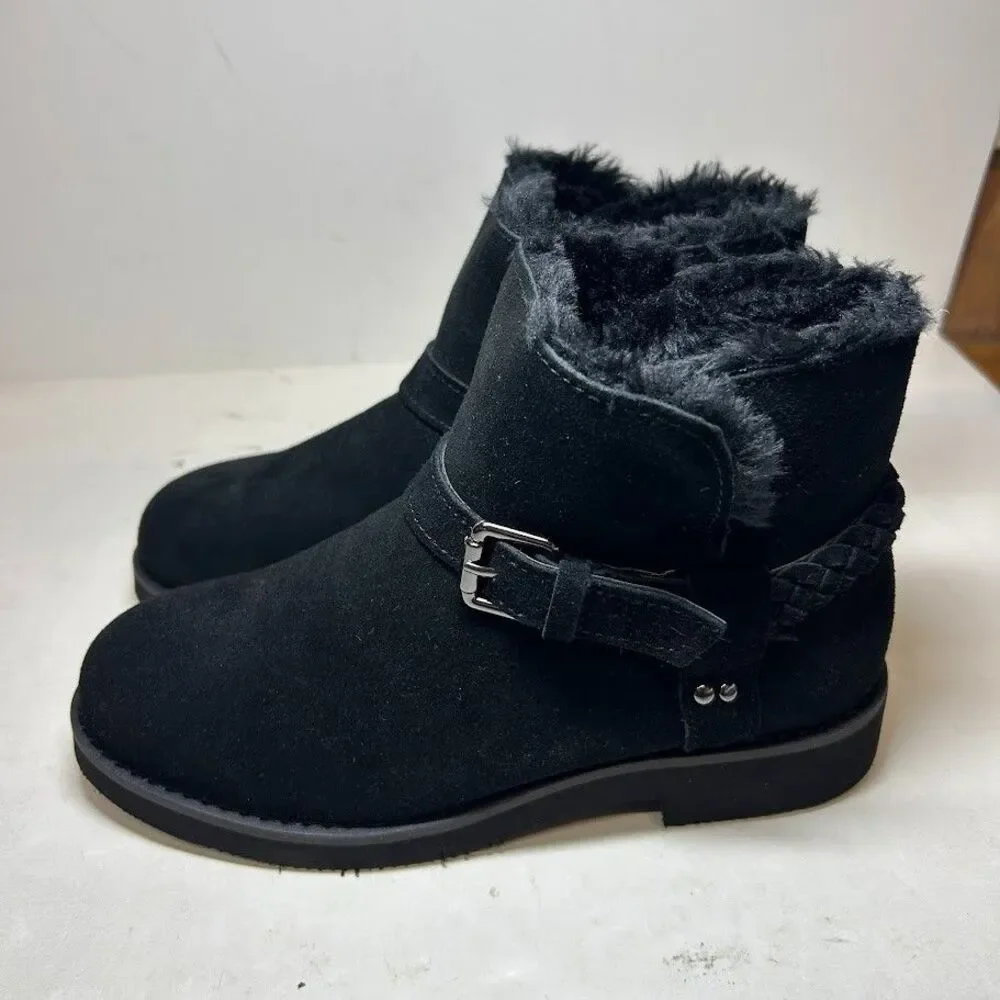 Style & Co. Womens 7 M Black Suede Korri Faux Fur Lined Ankle Booties NIB RW5